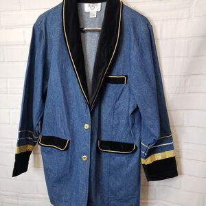 Vintage 80s Cervelle Military Inspired Denim Blazer Jacket womens size L XL